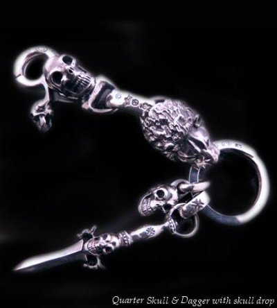 画像1: Skull on clip with maltese cross H.W.O & lion key ring