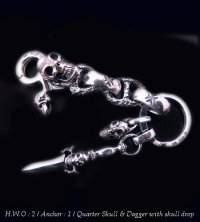 Skull on clip With maltese cross H.W.O & chiseled anchor key ring