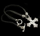Quarter 4heart crown cross with bolo neck braid leather necklace
