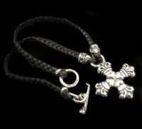 Quarter 4heart crown cross With bolo neck braid leather necklace