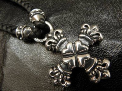 画像2: Quarter 4heart crown cross with bolo neck braid leather necklace