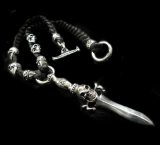 Skull On Dagger With 2Bolo Neck 4Skulls Braid Leather Necklace