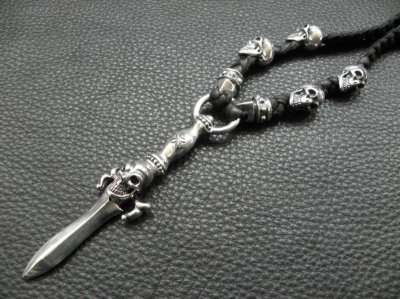 画像17: Skull On Dagger With 2Bolo Neck 4Skulls Braid Leather Necklace