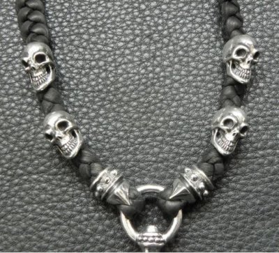 画像4: Skull On Dagger With 2Bolo Neck 4Skulls Braid Leather Necklace
