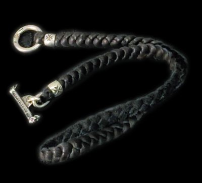 画像1: Braid Leather Necklace With C-ring