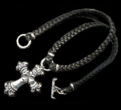 画像1: Half Long 4 Heart Crown Cross With Half braid leather necklace