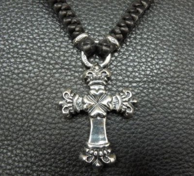 画像2: Half Long 4 Heart Crown Cross With Half braid leather necklace
