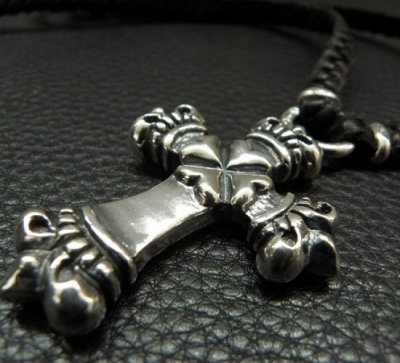画像6: Half Long 4 Heart Crown Cross With Half braid leather necklace