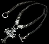 Quarter grooved cross with Quarter 2bulldogs braid leather necklace
