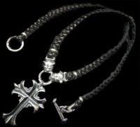 Quarter grooved cross With Quarter 2bulldogs braid leather necklace