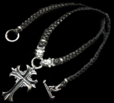 画像1: Quarter grooved cross with Quarter 2bulldogs braid leather necklace