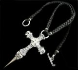 Half Hammer Cross With 2Skull & Double Face Dagger Necklace