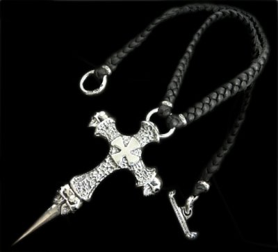 画像1: Half Hammer Cross With 2Skull & Double Face Dagger Necklace