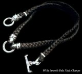 C-ring With 2 Smooth Bolo Neck Clamps & Quarter Bulldog Braid Leather Necklace