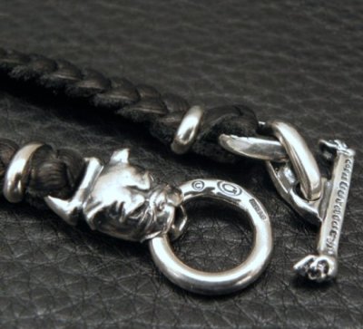 画像4: C-ring With 2 Smooth Bolo Neck Clamps & Quarter Bulldog Braid Leather Necklace