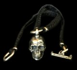 Large Skull Pendant With Braid Leather Necklace
