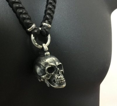 画像15: Large Skull Pendant With Braid Leather Necklace