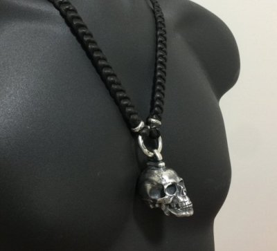 画像14: Large Skull Pendant With Braid Leather Necklace