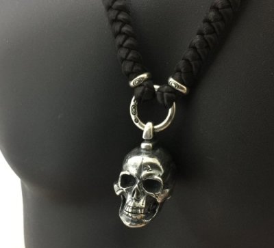 画像11: Large Skull Pendant With Braid Leather Necklace