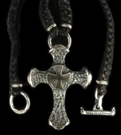 画像1: Hammer Cross With Braid Leather Necklace
