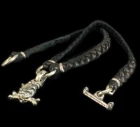 Half Old Bulldog With Bone braid Leather Necklace