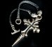 画像1: 3Skull On Plain Grooved Cross With Single Skull Dagger & 2Lions Braid Leather Necklace (1)