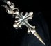 画像3: 3Skull On Plain Grooved Cross With Single Skull Dagger & 2Lions Braid Leather Necklace