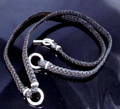 画像1: C-ring With Quarter Braid Leather Necklace (Platinum Finish)