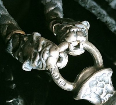 画像6: Large Skull On 2 Skulls Hammer Cross Double Face Dagger With 2 Old Bulldogs Braid Leather Necklace