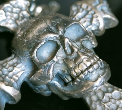 画像4: Large Skull On 2 Skulls Hammer Cross Double Face Dagger With 2 Old Bulldogs Braid Leather Necklace