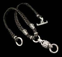 Half Lion With 2 Half Skulls braid leather necklace