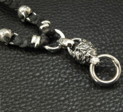画像11: Half Lion With 2 Half Skulls braid leather necklace