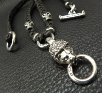 画像2: Half Lion With 2 Half Skulls braid leather necklace
