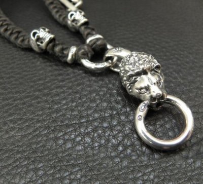 画像16: Half Lion With 2 Half Skulls braid leather necklace