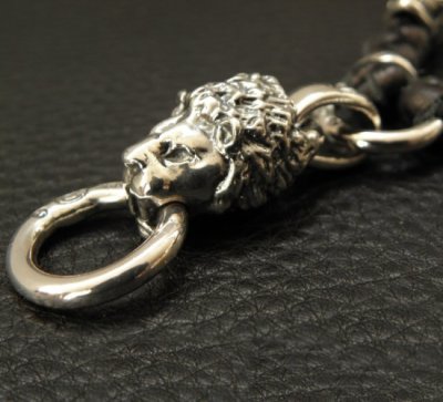 画像3: Half Lion With 2 Half Skulls braid leather necklace