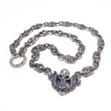 C-ring With Skull Wing With Quarter Skulls & Half Small Oval Links Necklace