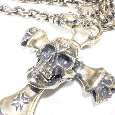 画像4: Large Skull On 2Skulls Hammer Cross Double Face Dagger With 2Panthers Small Oval Chain Necklace