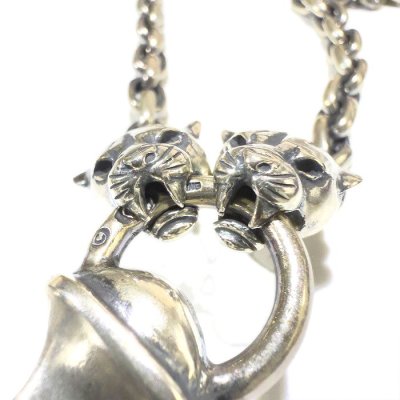 画像6: Large Skull On 2Skulls Hammer Cross Double Face Dagger With 2Panthers Small Oval Chain Necklace