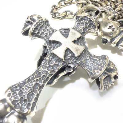 画像10: Large Skull On 2Skulls Hammer Cross Double Face Dagger With 2Panthers Small Oval Chain Necklace