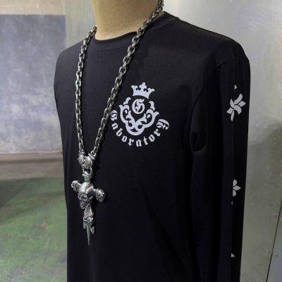 画像14: Large Skull On 2Skulls Hammer Cross Double Face Dagger With 2Panthers Small Oval Chain Necklace