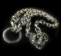 2skull & skull wing With small oval links & key ring necklace
