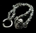 C-ring With Skull Wing & Quarter Skulls Half Small Oval Links Necklace