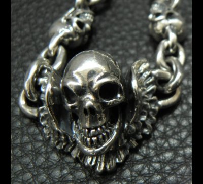 画像2: C-ring With Skull Wing & Quarter Skulls Half Small Oval Links Necklace