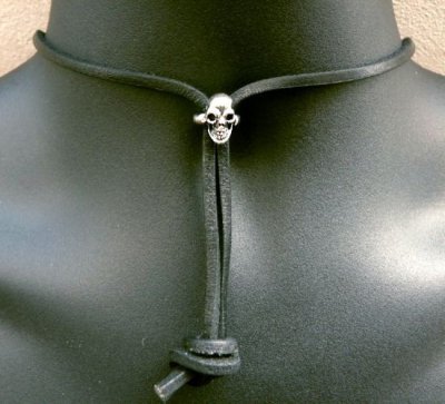 画像1: Skull Adjustable Leather Necklace