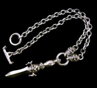 1/3 Skull On Dagger With 2 Quarter Skulls & 7 Chain Links Necklace