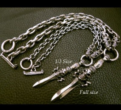 画像3: 1/3 Skull On Dagger With 2 Quarter Skulls & 7 Chain Links Necklace