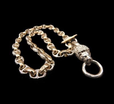 画像1: Medium Platinum Finish Lion With Quarter 10k Gold H.W.O & Anchor Chain Links Necklace