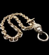 Medium Platinum Finish Lion With Quarter 10k Gold H.W.O & Anchor Chain Links Necklace