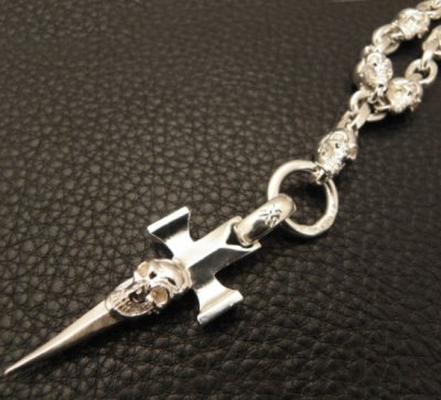 画像6: Half Single Skull Dagger Square Bottom & H.W.O With Quarter Skull & Small Oval Links Necklace (Platinum Finish)
