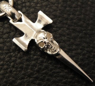 画像5: Half Single Skull Dagger Square Bottom & H.W.O With Quarter Skull & Small Oval Links Necklace (Platinum Finish)
